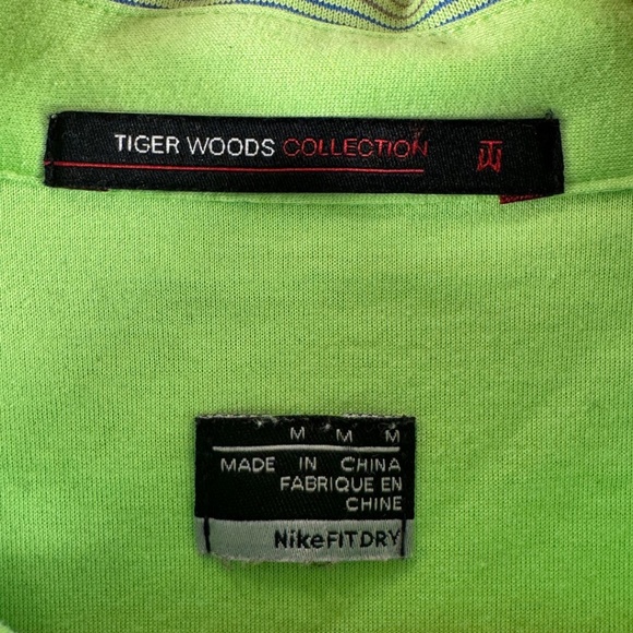Vintage Nike Tiger Woods Collection Green Striped Golf Polo Shirt – Size M - Picture 5 of 9